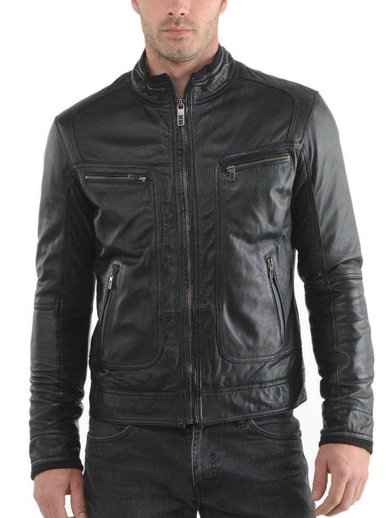 Biker Jacket - Men Real Lambskin Leather Jacket KM143 - Koza Leathers
