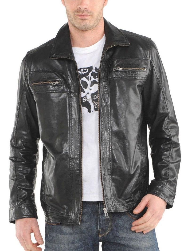 Biker Jacket - Men Real Lambskin Leather Jacket KM144 - Koza Leathers