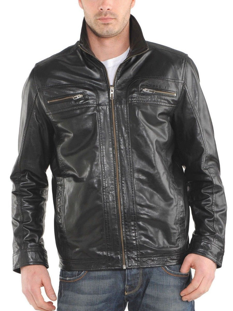 Biker Jacket - Men Real Lambskin Leather Jacket KM144 - Koza Leathers