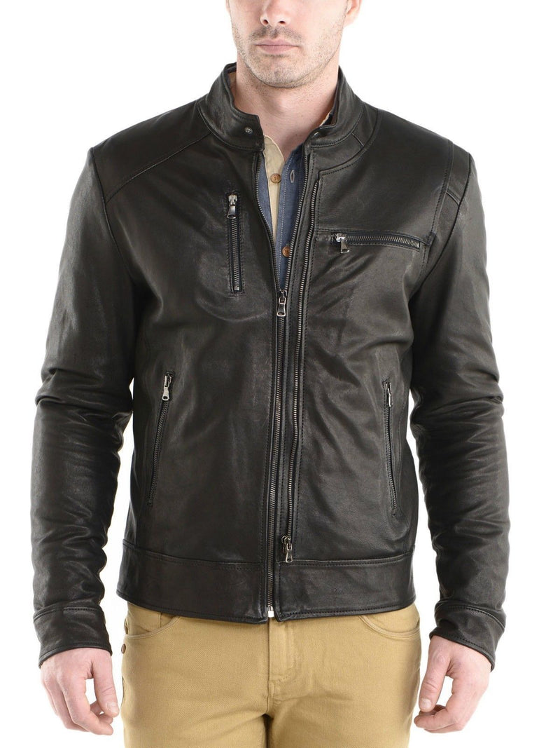 Biker Jacket - Men Real Lambskin Leather Jacket KM147 - Koza Leathers