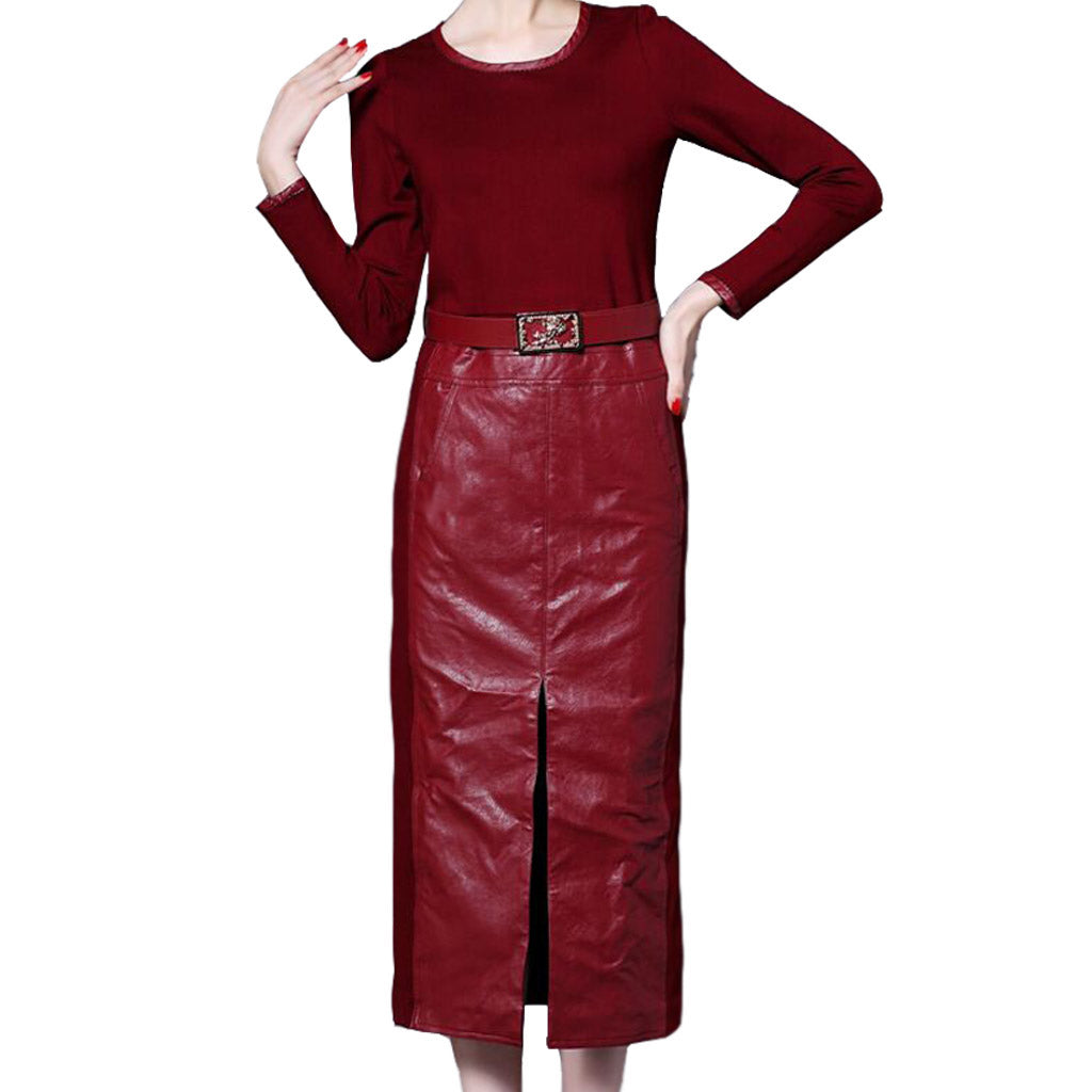 Knee Length Skirt - Women Real Lambskin Leather Knee Length Skirt WS155 - Koza Leathers