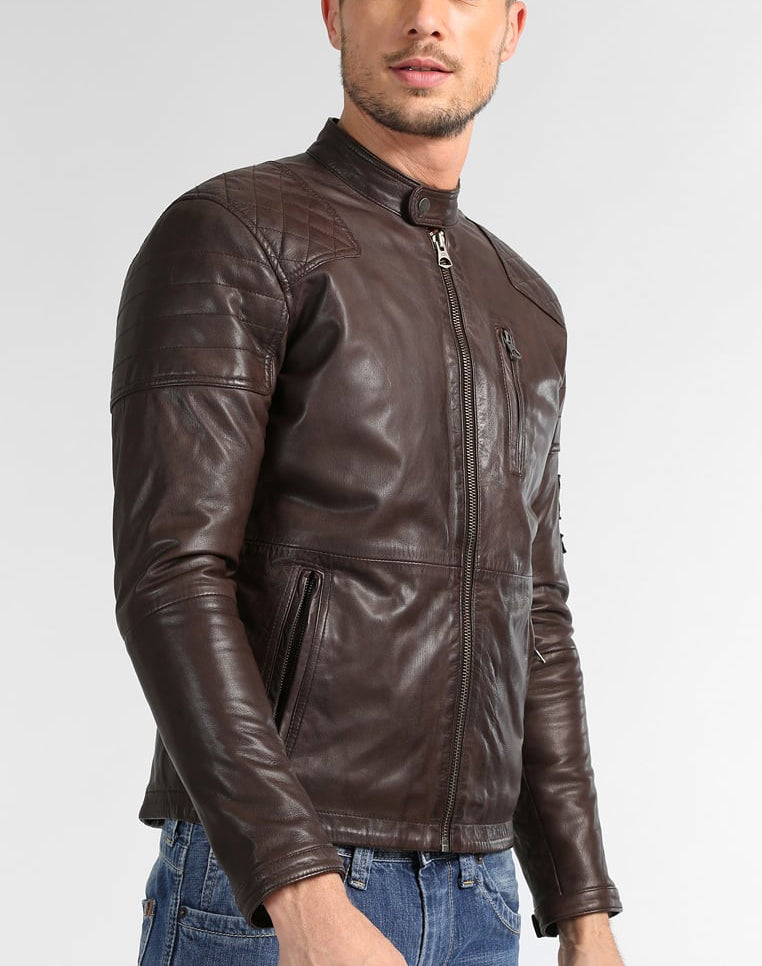 Biker Jacket - Men Real Lambskin Motorcycle Leather Biker Jacket KM231 - Koza Leathers