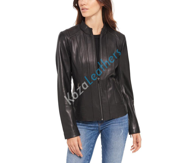 Biker / Motorcycle Jacket - Women Real Lambskin Leather Biker Jacket KW097 - Koza Leathers