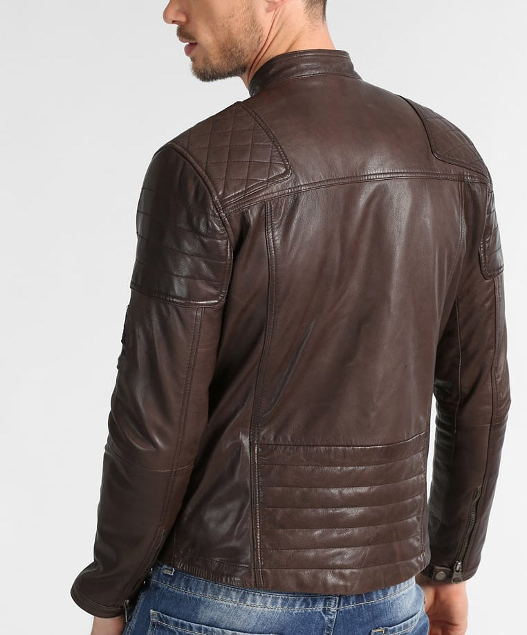 Biker Jacket - Men Real Lambskin Motorcycle Leather Biker Jacket KM231 - Koza Leathers