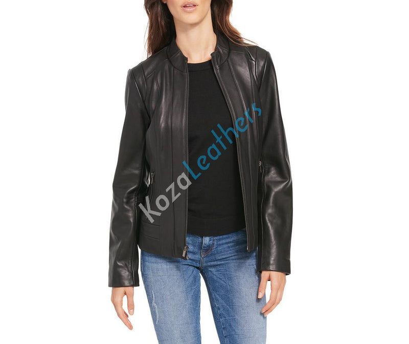 Biker / Motorcycle Jacket - Women Real Lambskin Leather Biker Jacket KW097 - Koza Leathers
