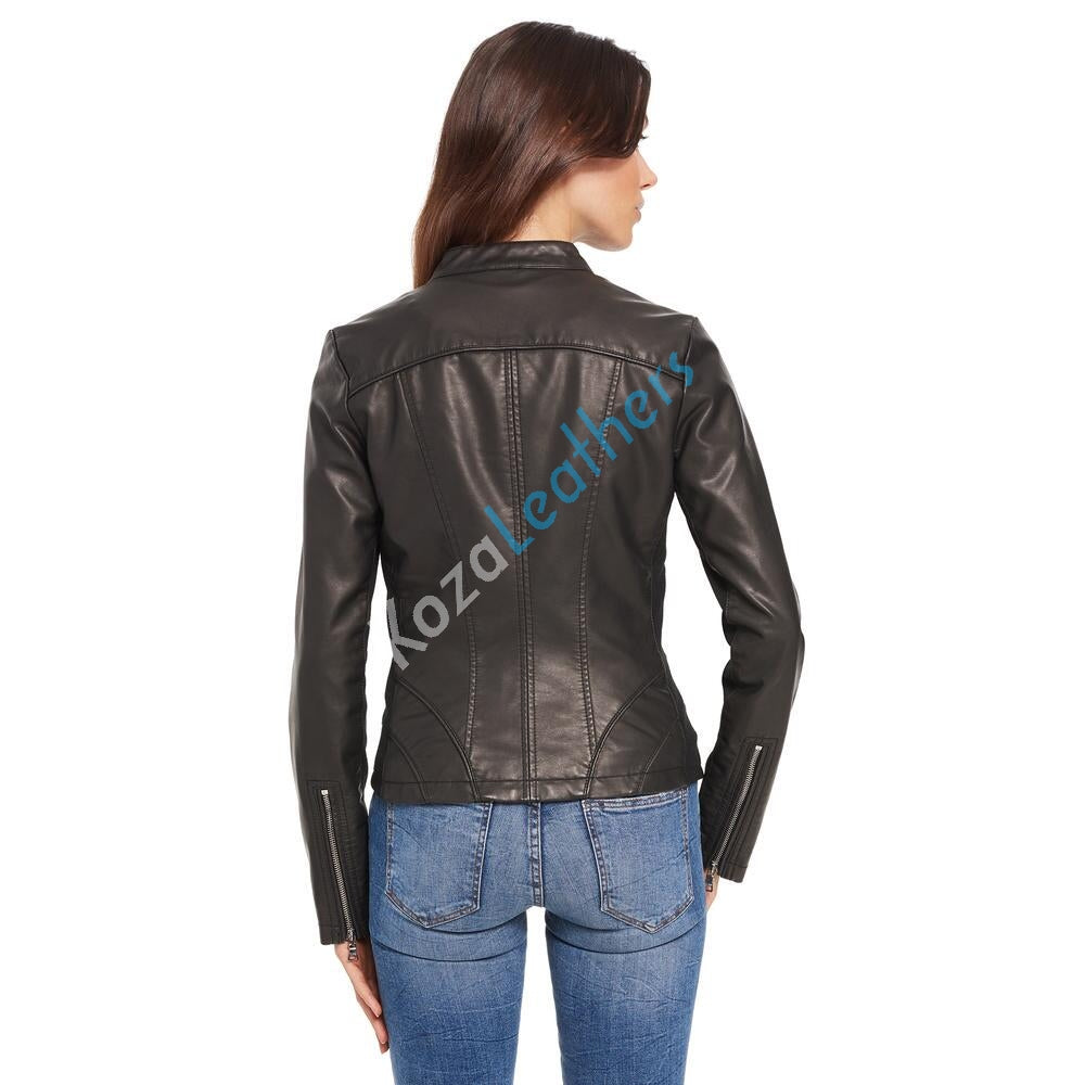 Biker / Motorcycle Jacket - Women Real Lambskin Leather Biker Jacket KW097 - Koza Leathers