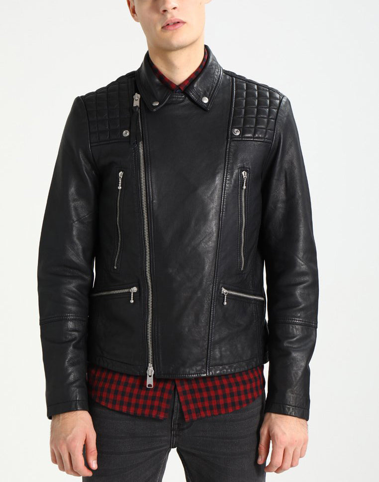 Biker Jacket - Men Real Lambskin Motorcycle Leather Biker Jacket KM268 - Koza Leathers