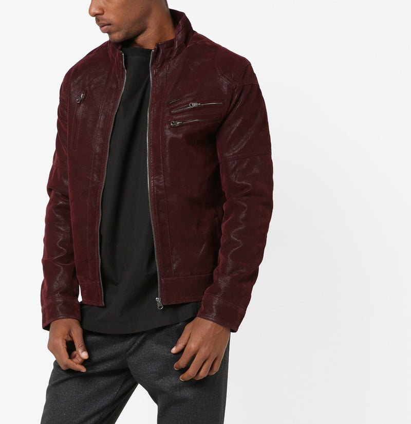 Biker Jacket - Men Real Lambskin Motorcycle Leather Biker Jacket KM638 - Koza Leathers