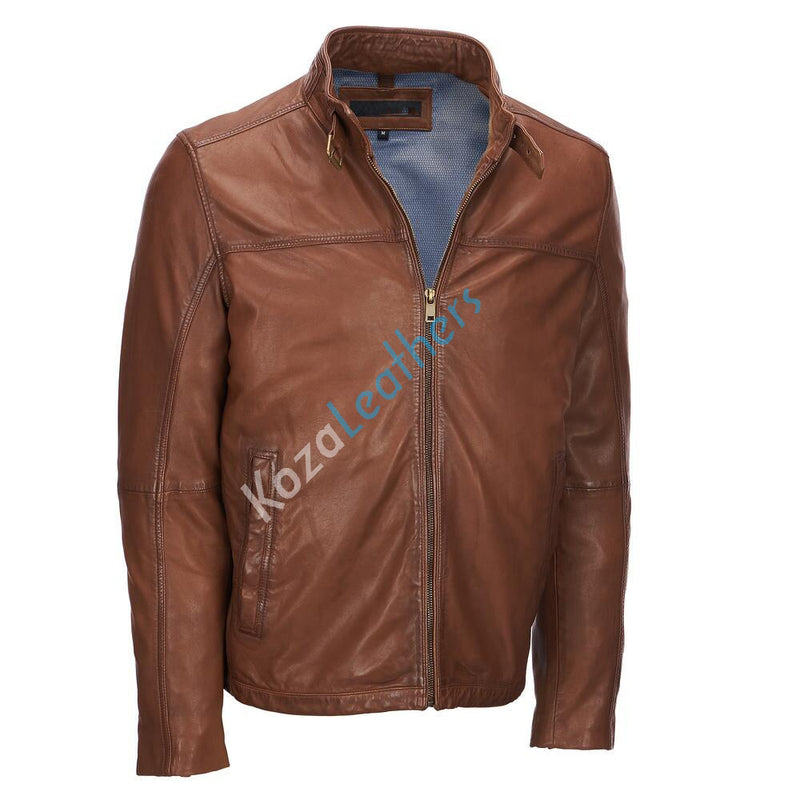Biker Jacket - Men Real Lambskin Motorcycle Leather Biker Jacket KM174 - Koza Leathers