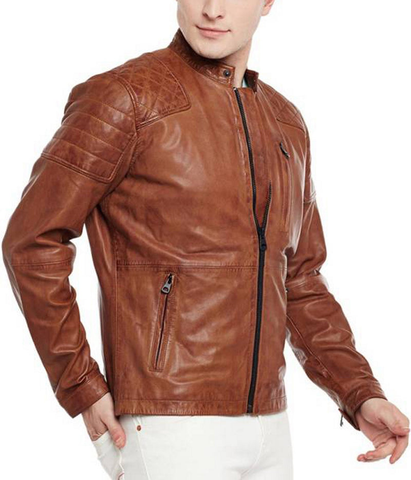 Biker Jacket - Men Real Lambskin Motorcycle Leather Biker Jacket KM416 - Koza Leathers