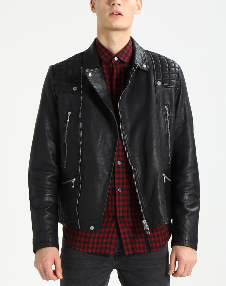 Biker Jacket - Men Real Lambskin Motorcycle Leather Biker Jacket KM268 - Koza Leathers