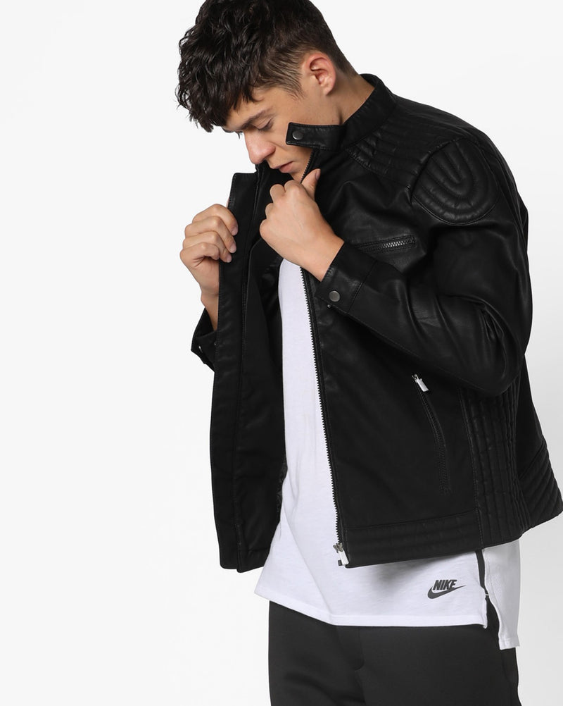 Biker Jacket - Men Real Lambskin Motorcycle Leather Biker Jacket KM640 - Koza Leathers