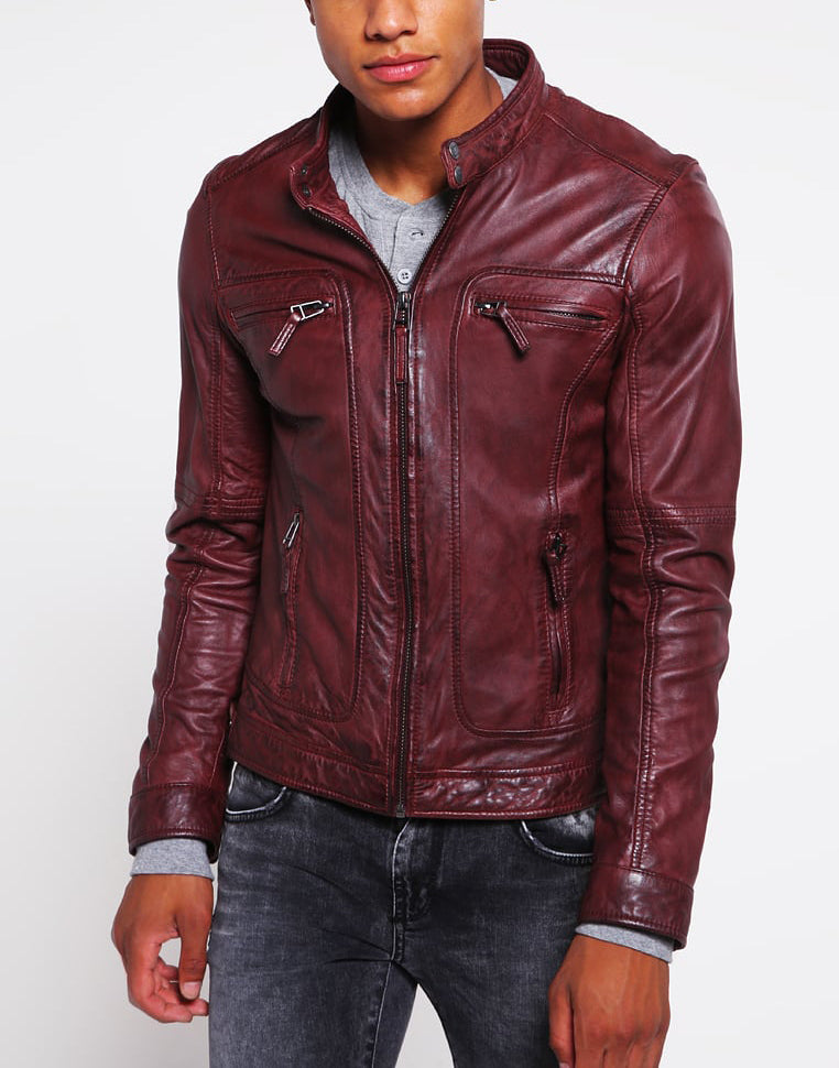 Biker Jacket - Men Real Lambskin Motorcycle Leather Biker Jacket KM270 - Koza Leathers