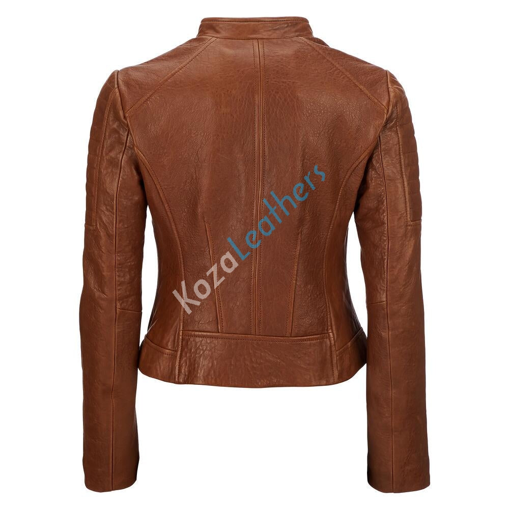 Biker / Motorcycle Jacket - Women Real Lambskin Leather Biker Jacket KW129 - Koza Leathers
