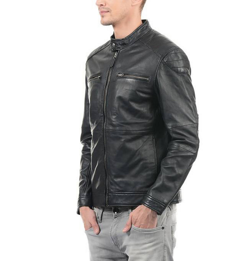 Biker Jacket - Men Real Lambskin Motorcycle Leather Biker Jacket KM418 - Koza Leathers