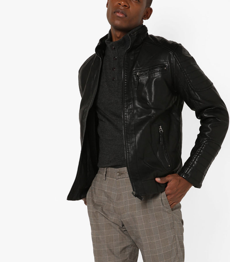 Biker Jacket - Men Real Lambskin Motorcycle Leather Biker Jacket KM641 - Koza Leathers