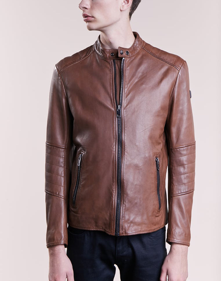 Biker Jacket - Men Real Lambskin Motorcycle Leather Biker Jacket KM271 - Koza Leathers