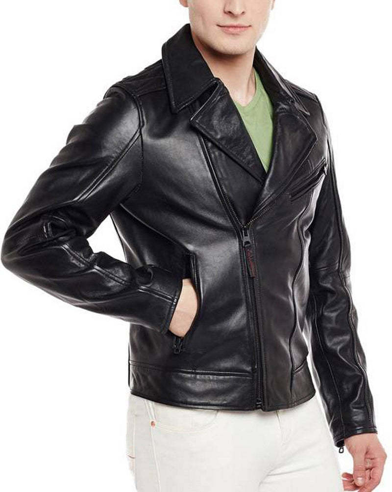 Biker Jacket - Men Real Lambskin Motorcycle Leather Biker Jacket KM419 - Koza Leathers