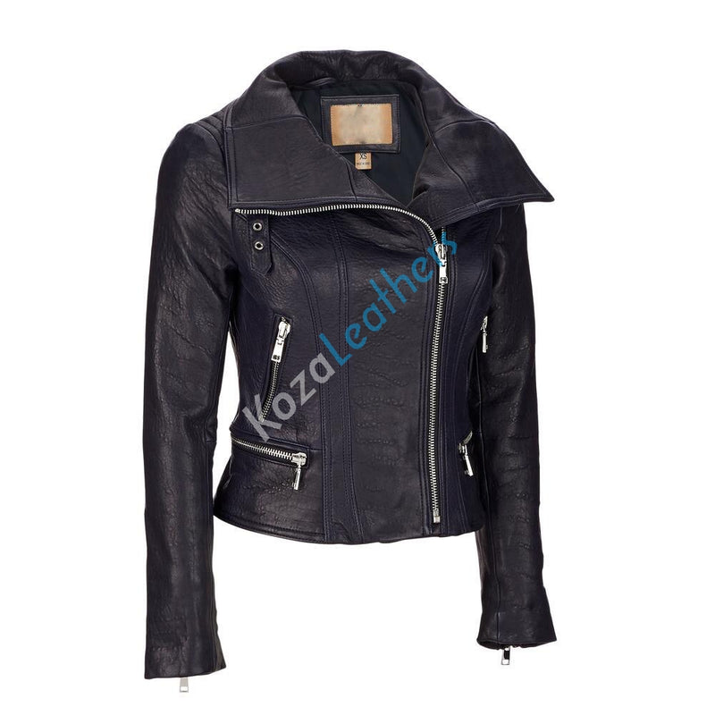 Biker / Motorcycle Jacket - Women Real Lambskin Leather Biker Jacket KW131 - Koza Leathers
