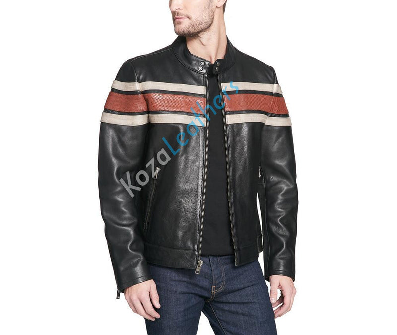 Biker Jacket - Men Real Lambskin Motorcycle Leather Biker Jacket KM175 - Koza Leathers