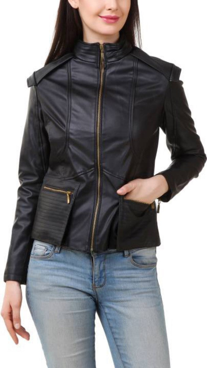 Biker / Motorcycle Jacket - Women Real Lambskin Leather Biker Jacket KW407 - Koza Leathers