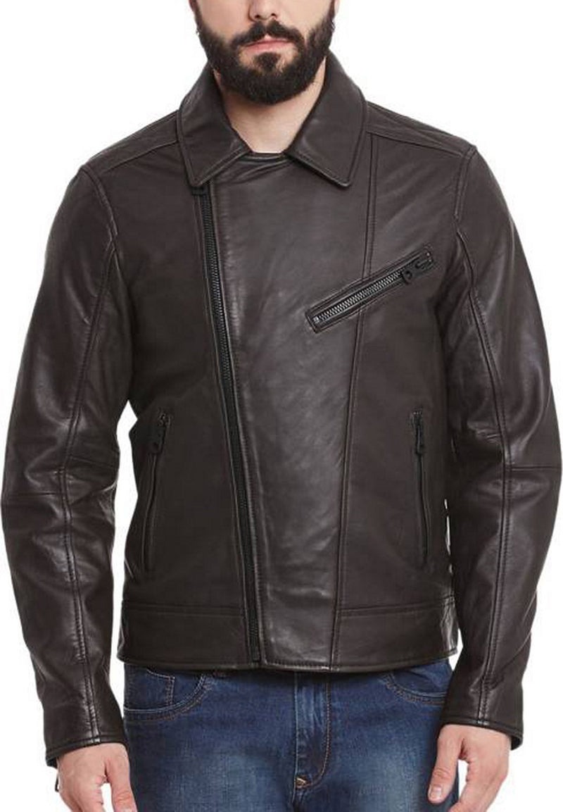 Biker Jacket - Men Real Lambskin Motorcycle Leather Biker Jacket KM420 - Koza Leathers