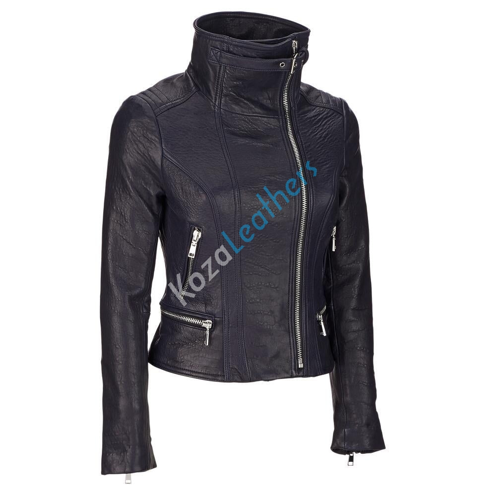 Biker / Motorcycle Jacket - Women Real Lambskin Leather Biker Jacket KW131 - Koza Leathers