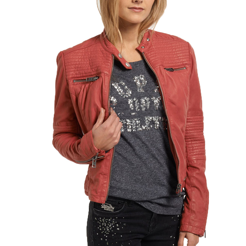 Biker / Motorcycle Jacket - Women Real Lambskin Leather Biker Jacket KW474 - Koza Leathers