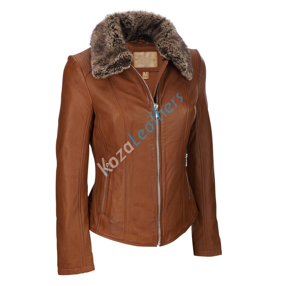 Koza Leathers Women's Genuine Lambskin Trench Coat Real Leather Jacket