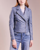 Biker / Motorcycle Jacket - Women Real Lambskin Leather Biker Jacket KW229 - Koza Leathers
