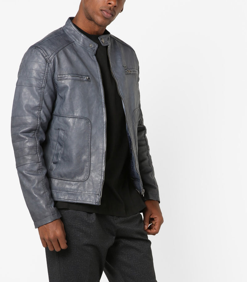 Biker Jacket - Men Real Lambskin Motorcycle Leather Biker Jacket KM644 - Koza Leathers