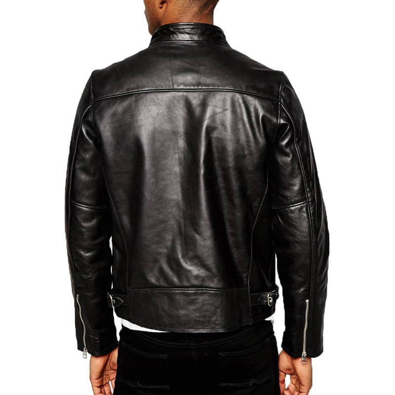 Biker Jacket - Men Real Lambskin Motorcycle Leather Biker Jacket KM344 - Koza Leathers