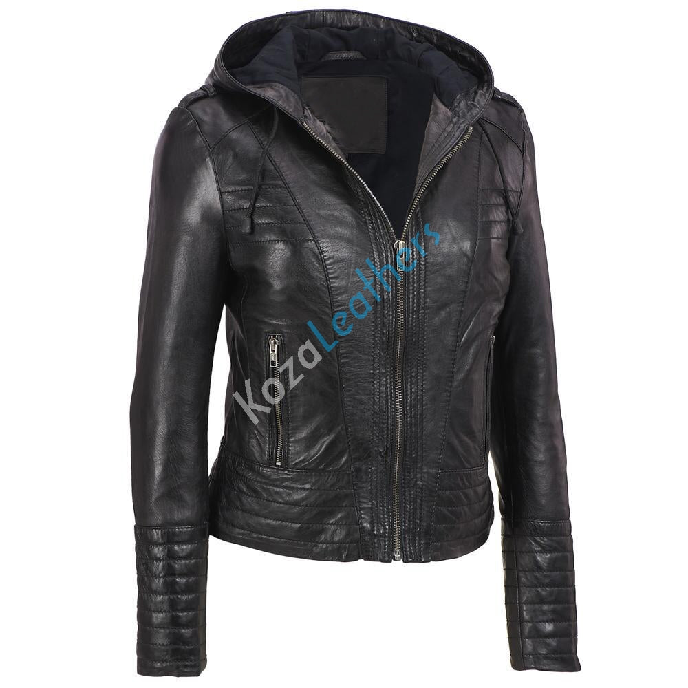 Biker / Motorcycle Jacket - Women Real Lambskin Leather Biker Jacket KW134 - Koza Leathers