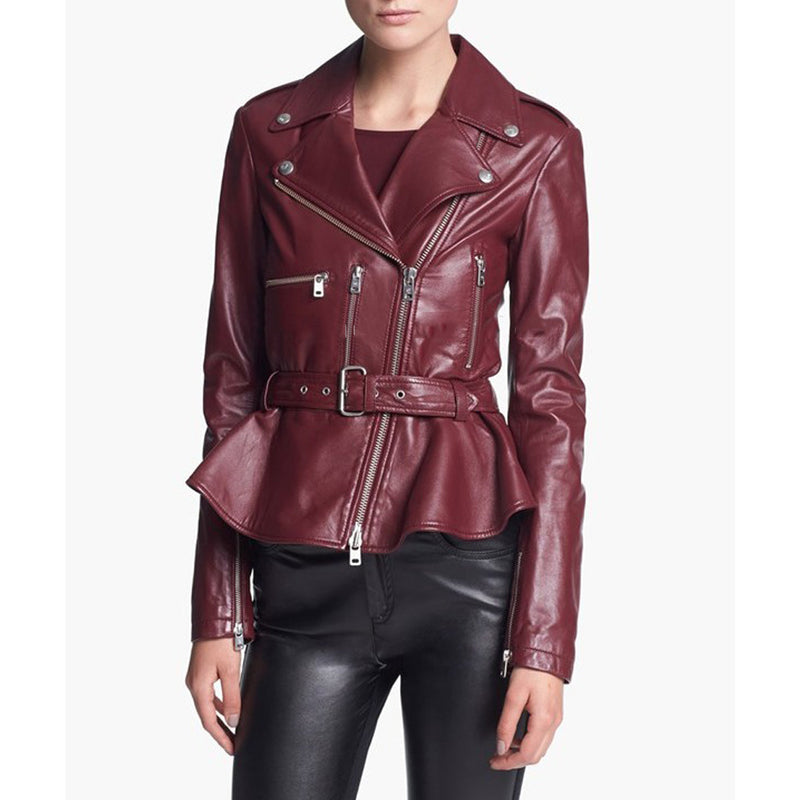 Biker / Motorcycle Jacket - Women Real Lambskin Leather Biker Jacket KW477 - Koza Leathers