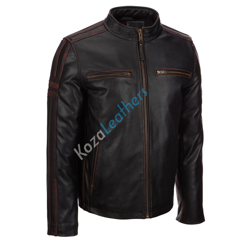 Biker Jacket - Men Real Lambskin Motorcycle Leather Biker Jacket KM176 - Koza Leathers