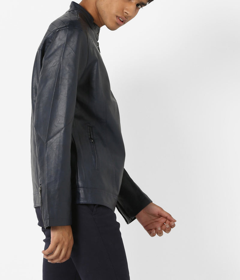 Biker Jacket - Men Real Lambskin Motorcycle Leather Biker Jacket KM646 - Koza Leathers