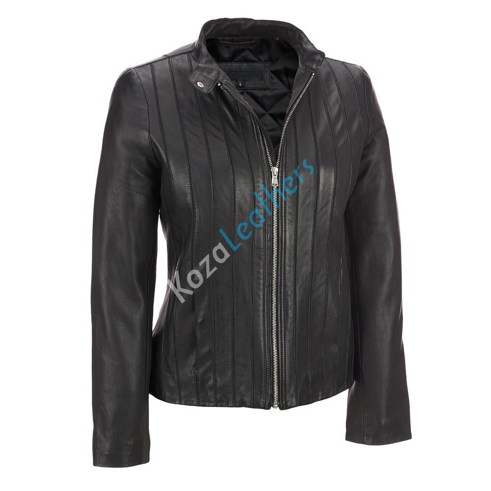 Biker / Motorcycle Jacket - Women Real Lambskin Leather Biker Jacket KW136 - Koza Leathers
