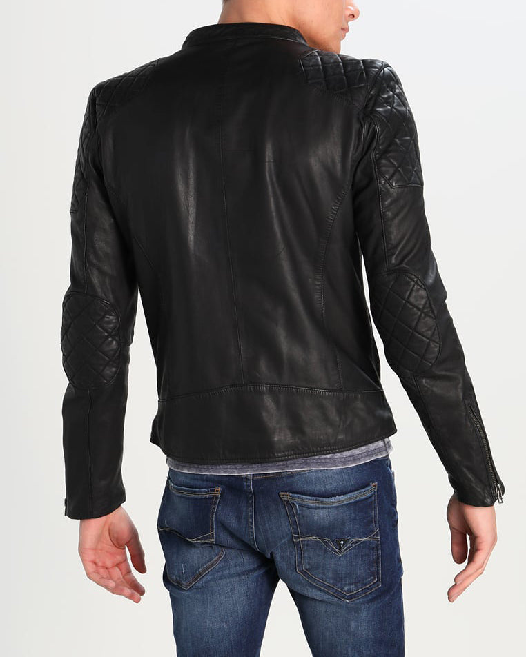Biker Jacket - Men Real Lambskin Motorcycle Leather Biker Jacket KM277 - Koza Leathers