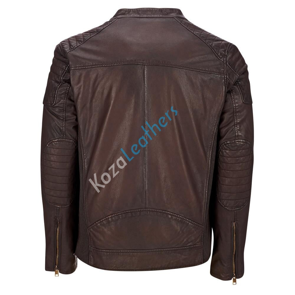 Biker Jacket - Men Real Lambskin Motorcycle Leather Biker Jacket KM177 - Koza Leathers