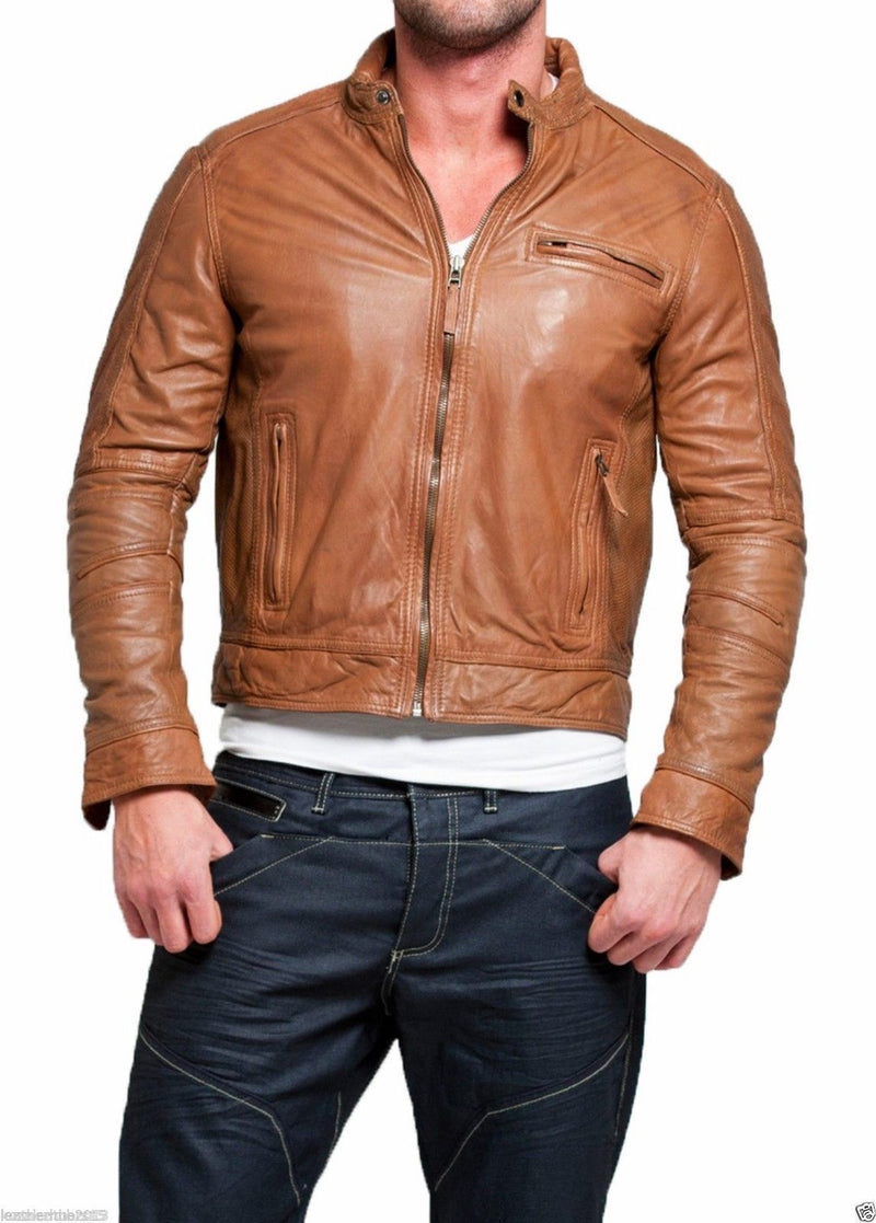 Biker Jacket - Men Real Lambskin Leather Jacket KM150 - Koza Leathers