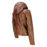 Koza Leathers Women Real Lambskin Leather Biker Hooded Jacket NW001