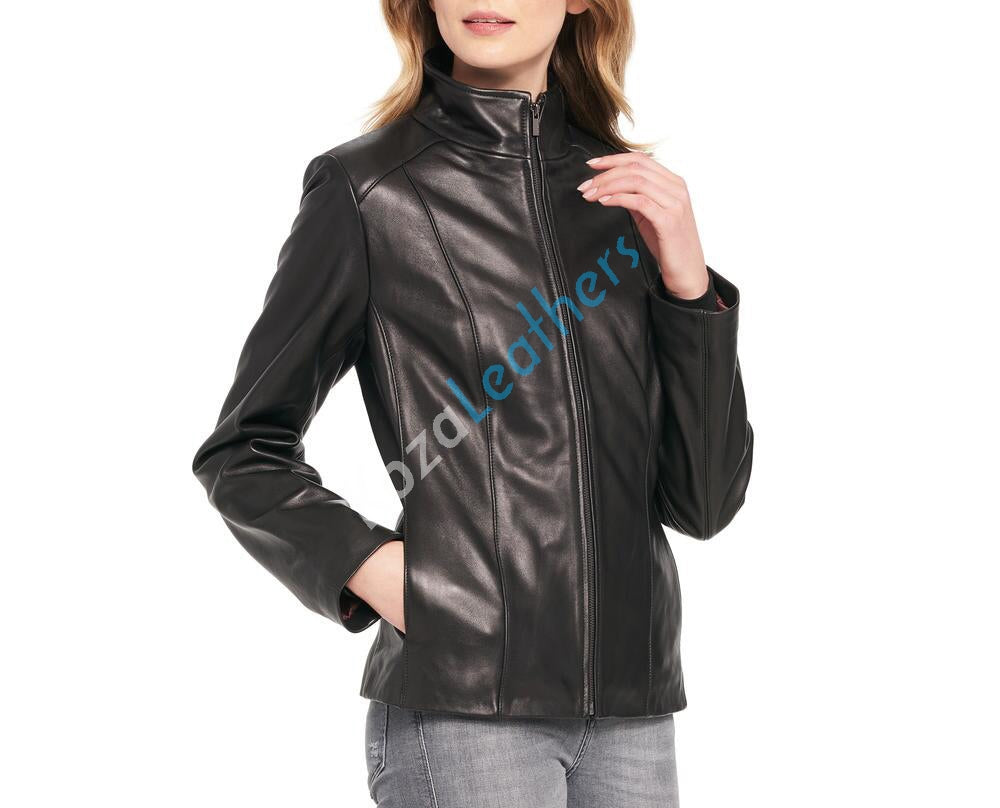 Biker / Motorcycle Jacket - Women Real Lambskin Leather Biker Jacket KW098 - Koza Leathers