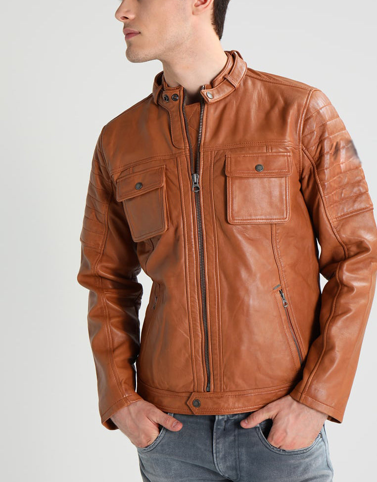 Biker Jacket - Men Real Lambskin Motorcycle Leather Biker Jacket KM278 - Koza Leathers