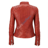 Biker / Motorcycle Jacket - Women Real Lambskin Leather Biker Jacket KW181 - Koza Leathers