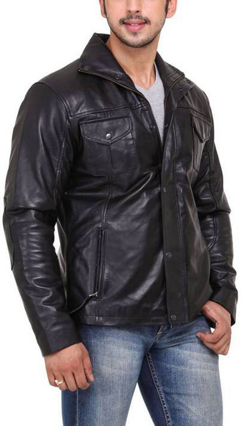 Biker Jacket - Men Real Lambskin Motorcycle Leather Biker Jacket KM426 - Koza Leathers