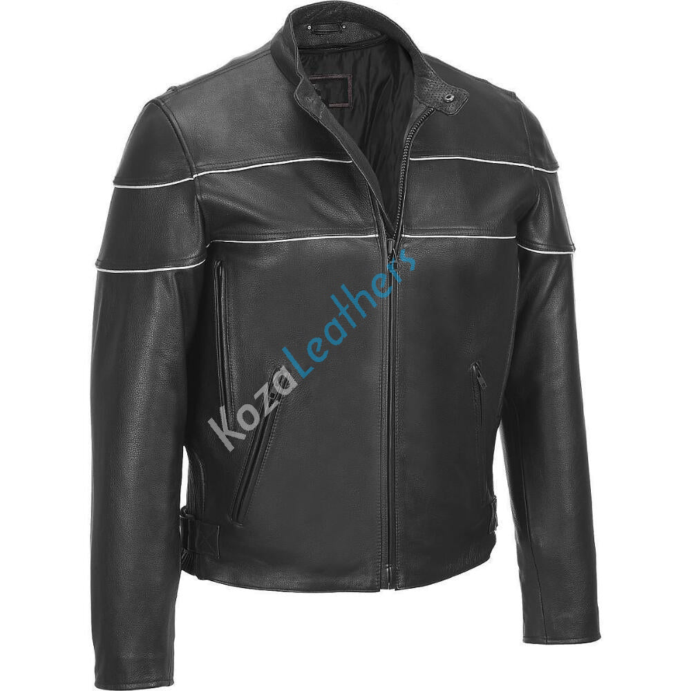Biker Jacket - Men Real Lambskin Motorcycle Leather Biker Jacket KM179 - Koza Leathers
