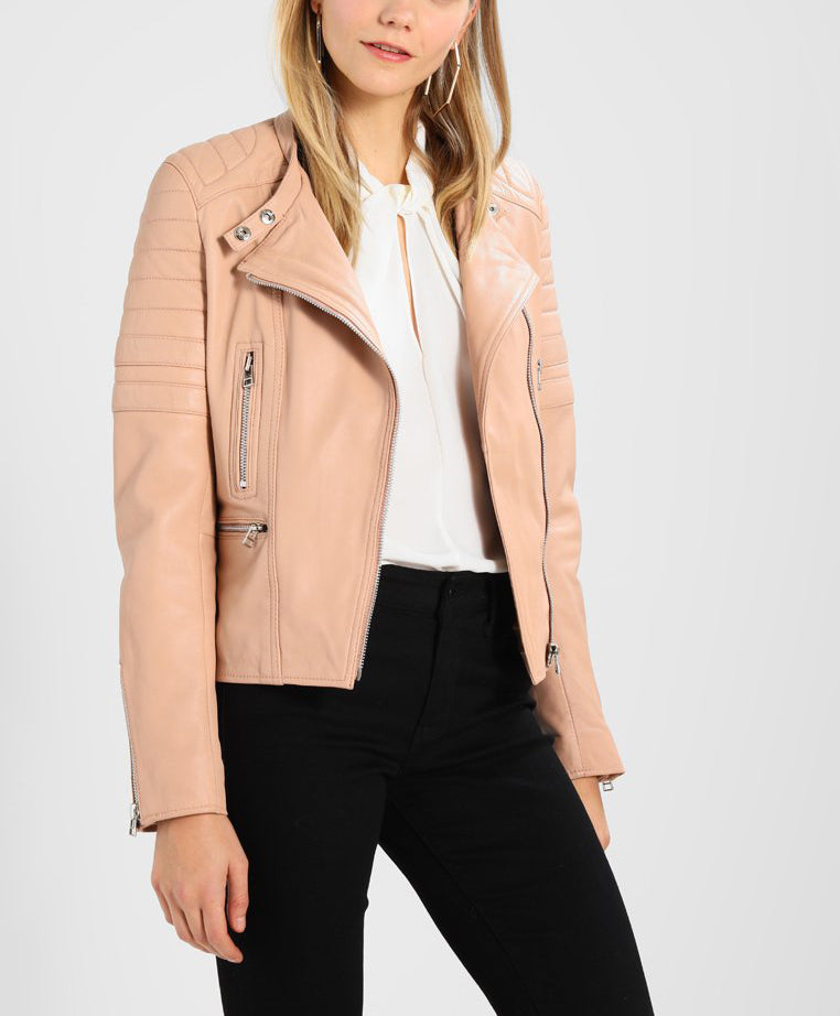 Biker / Motorcycle Jacket - Women Real Lambskin Leather Biker Jacket KW234 - Koza Leathers