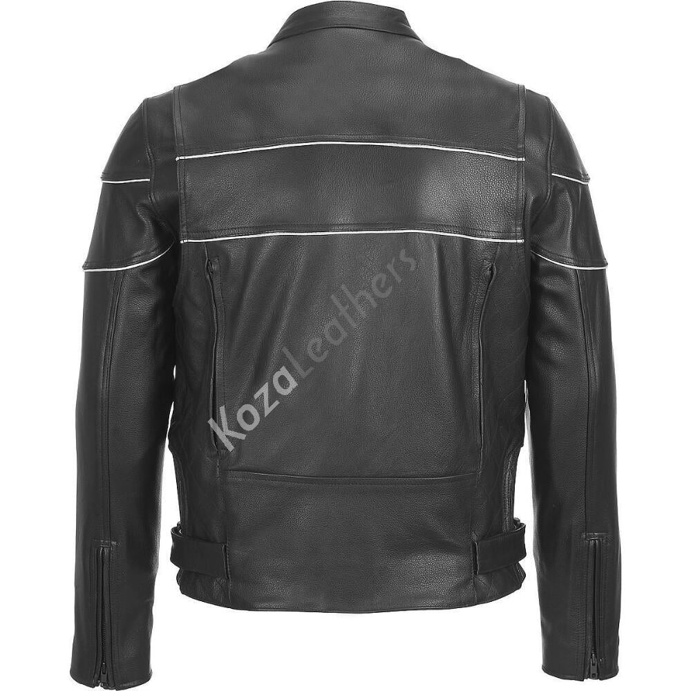 Biker Jacket - Men Real Lambskin Motorcycle Leather Biker Jacket KM179 - Koza Leathers