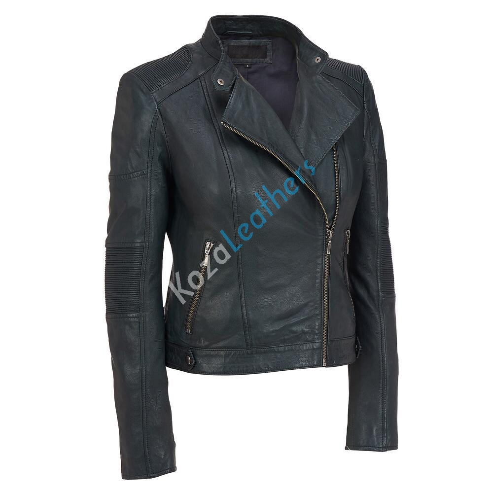 Biker / Motorcycle Jacket - Women Real Lambskin Leather Biker Jacket KW138 - Koza Leathers