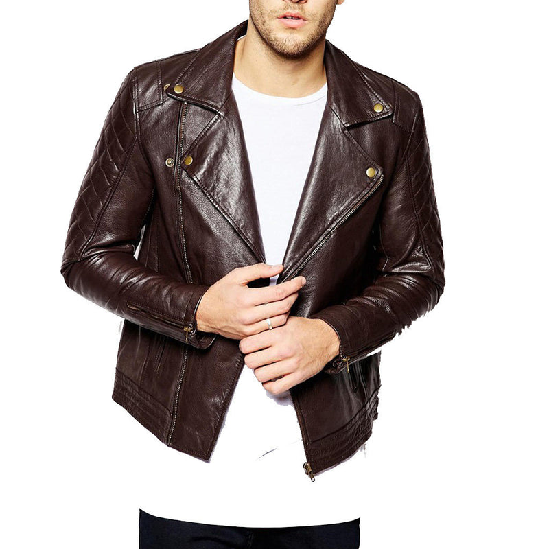 Biker Jacket - Men Real Lambskin Motorcycle Leather Biker Jacket KM348 - Koza Leathers